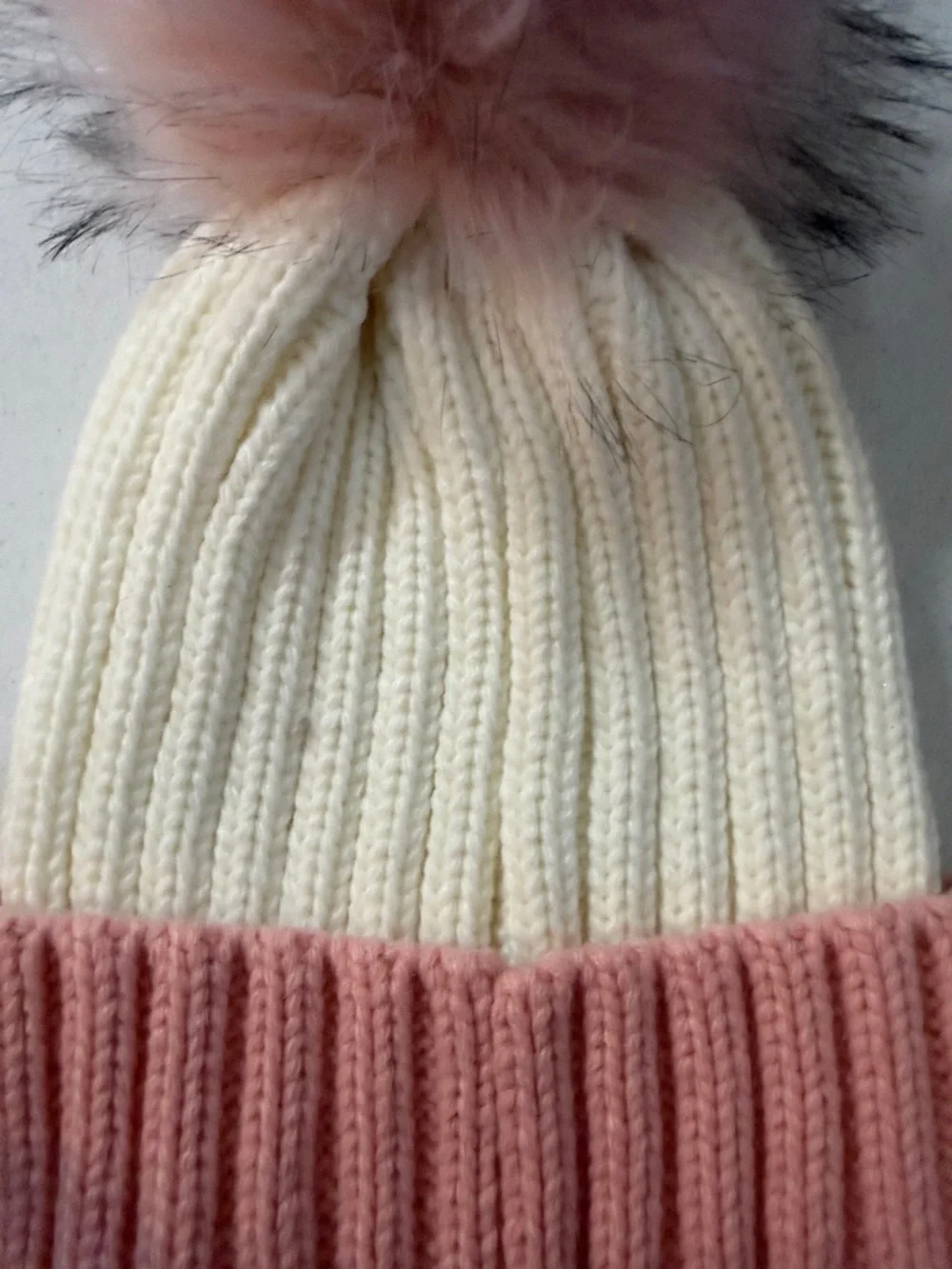 Kimberly C Kids Two-Tone Cream and Pink Pom Beanie Hat